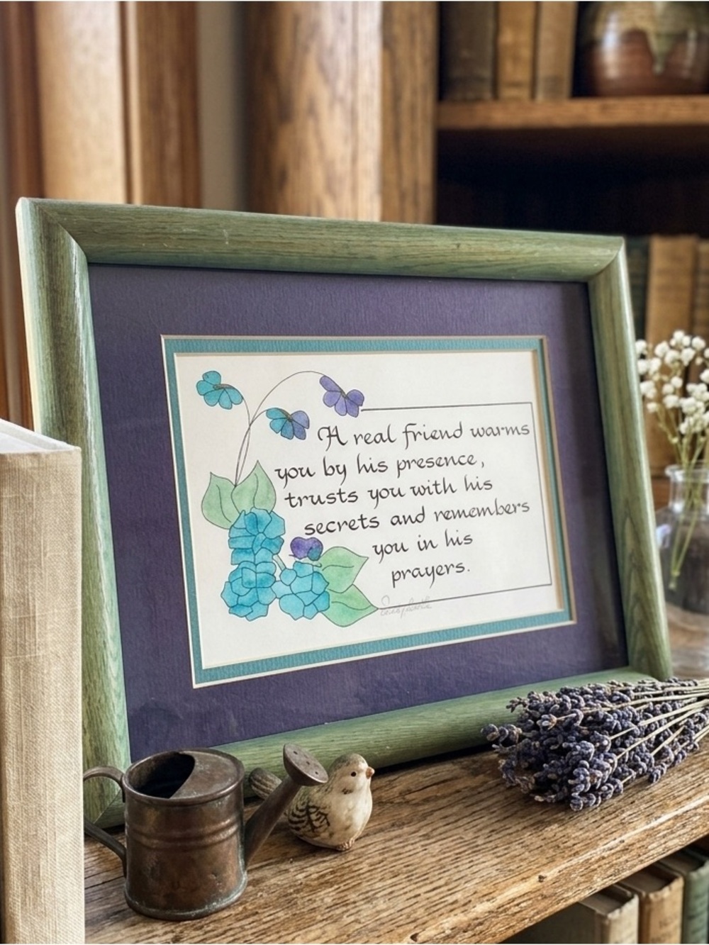 Framed Hand Painted Friendship Quote 9” x 11”